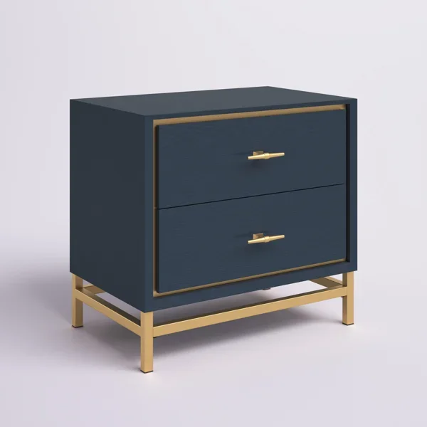 Xan 23-inch W Nightstand with Brass Base and Two Drawers