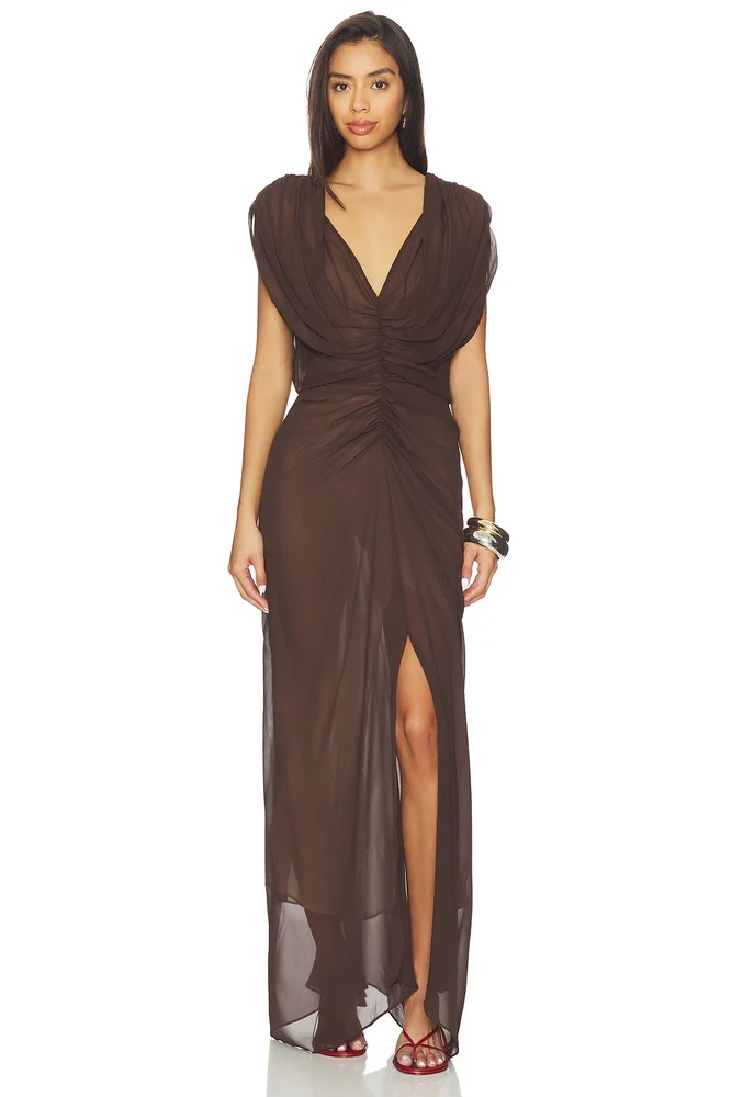 Ruched V Neck Gown