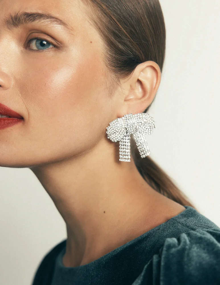 Boden Jewel Bow Earrings-Clear