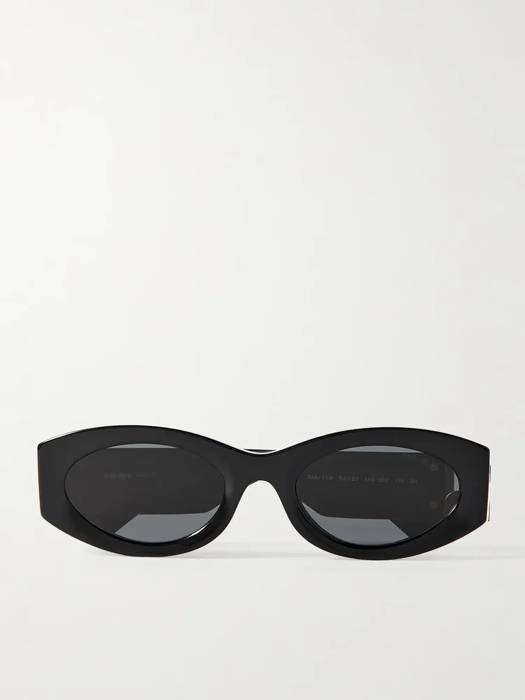 Miu Miu Glimpse Oval-Frame Acetate Sunglasses in Black