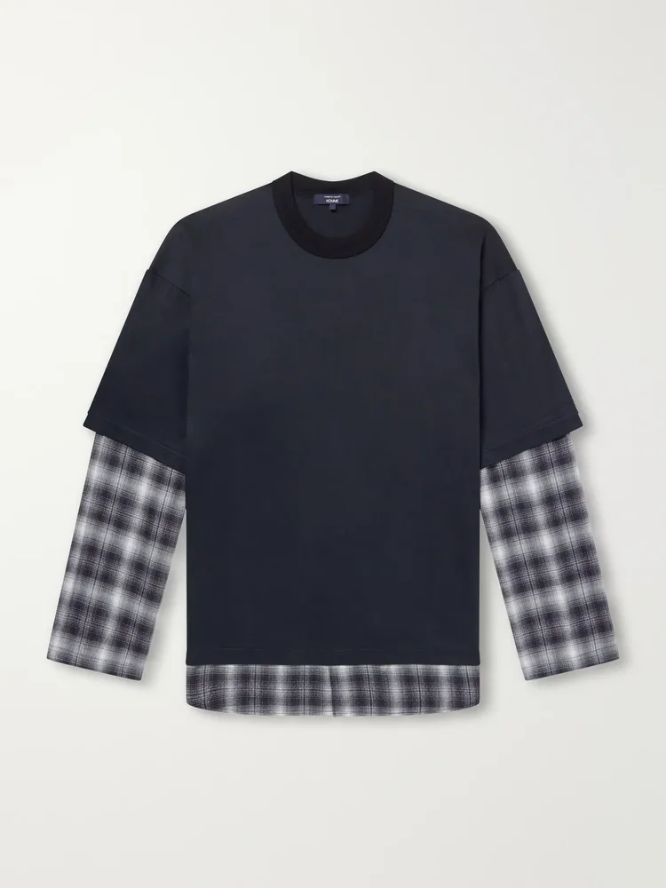 Checked Layered Cotton T-Shirt