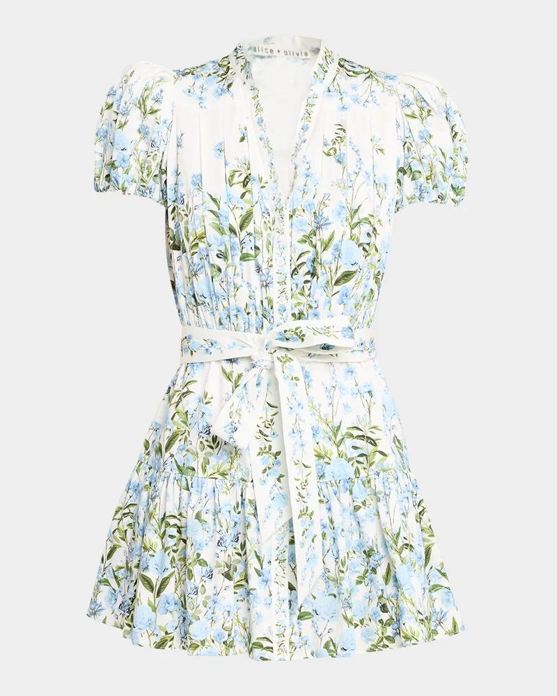 Cora Short-Sleeve Tiered Mini Shirtdress