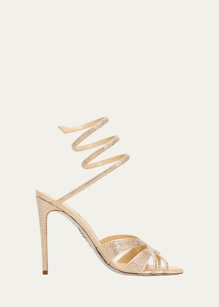 100mm Embellished Satin Ankle-Wrap Sandals