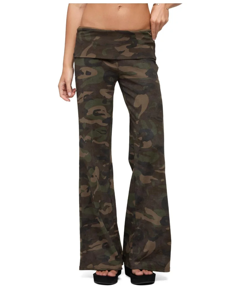 Lumielle Camo Wide Leg Foldover Pants