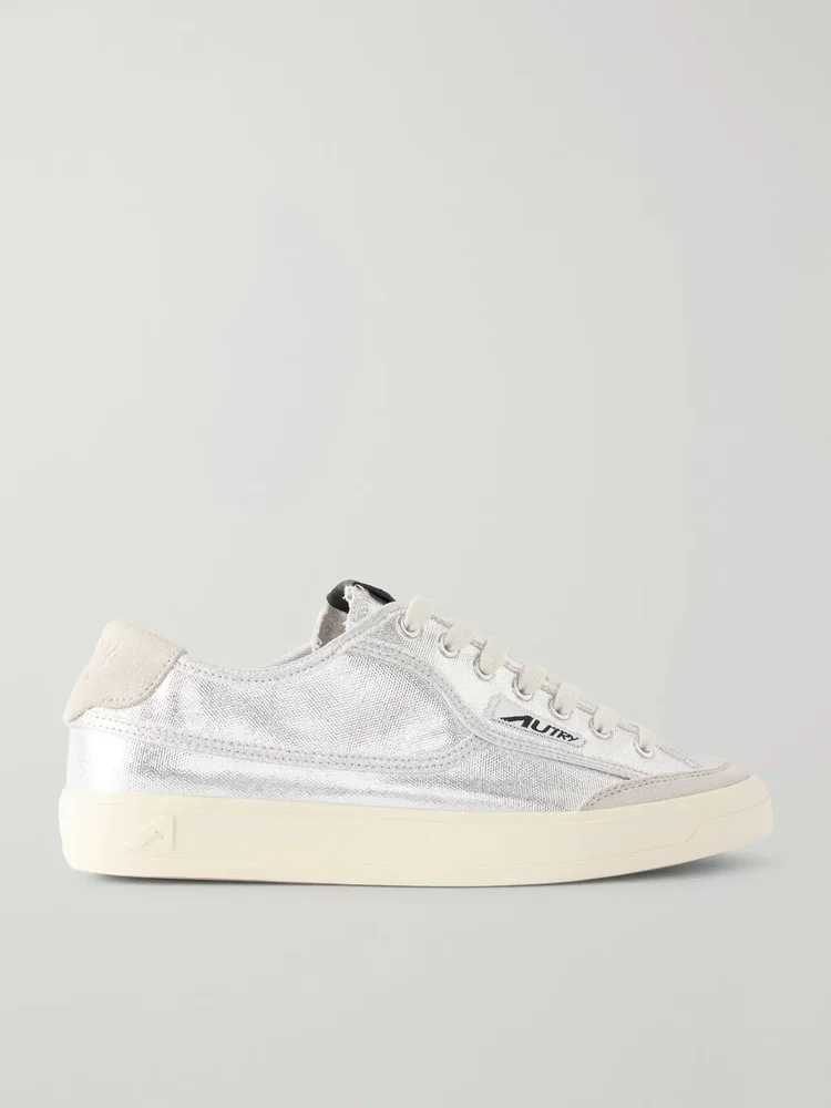 Windscape Low suede-trimmed metallic canvas sneakers