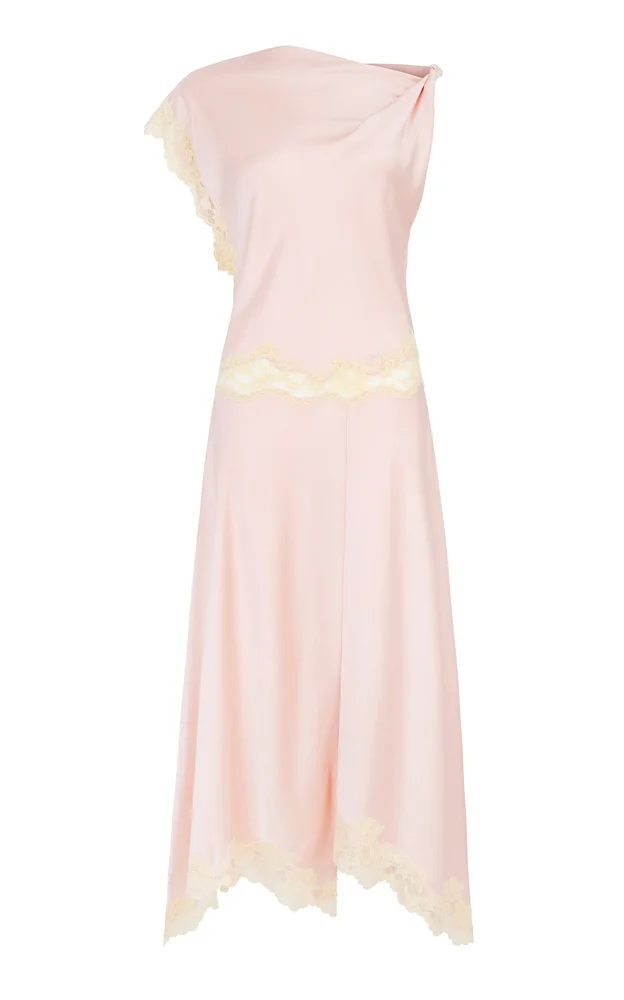 Exclusive Adriana Lace-Trimmed Satin Midi Dress