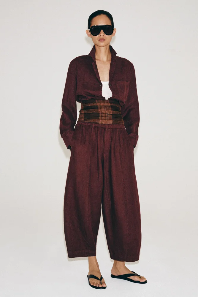 100% Linen Barrel Pants ZW Collection