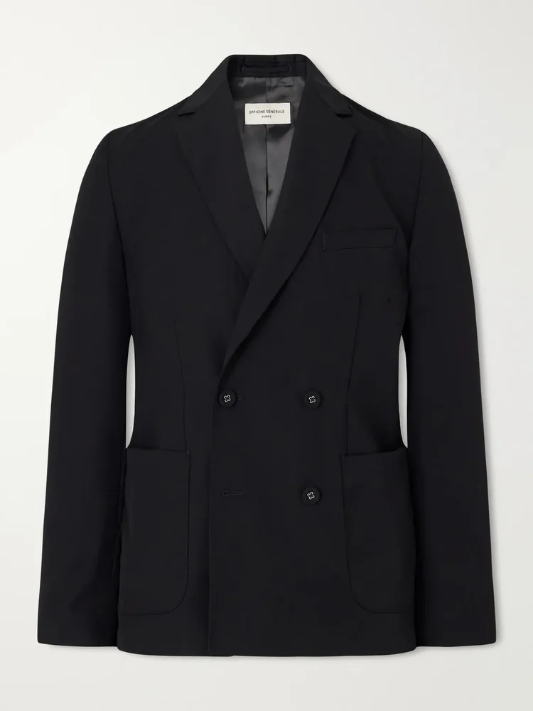 Leon Double-Breasted Virgin Wool-Twill Suit Jacket