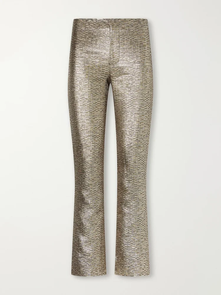 Lillian textured metallic jacquard slim-fit pants