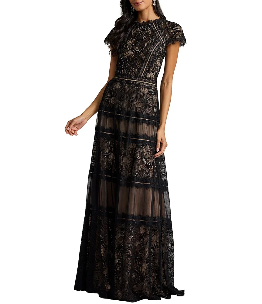Bateau Neck Cap Sleeve Illusion Lace Embroidered Aline Gown