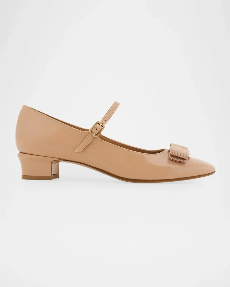 Vally Patent Leather Bow Mary Jane Ballerina Flats