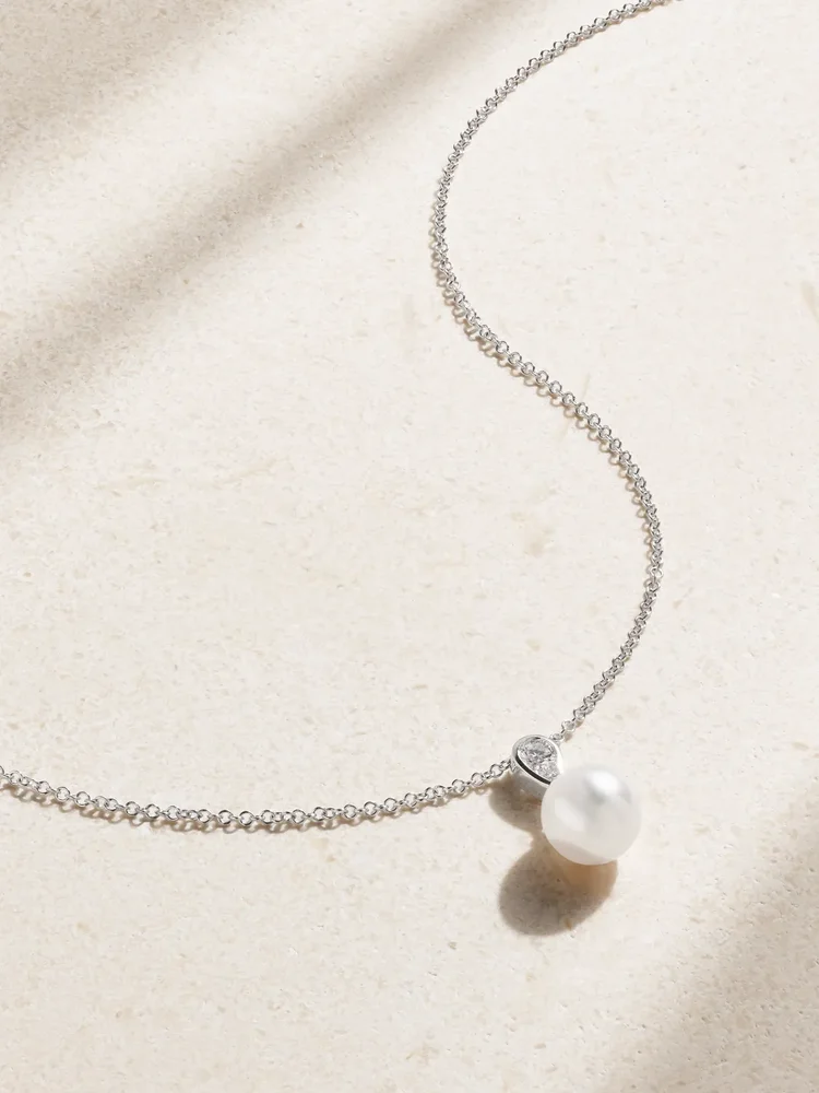 Morning Dew 18-karat white gold, pearl and diamond necklace