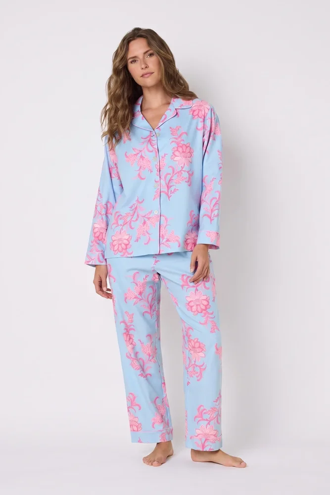 Floral Flannel Long-Sleeved Pajama Set