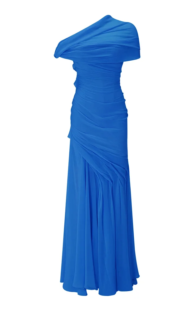 Asymmetrical Draped Silk Chiffon Gown