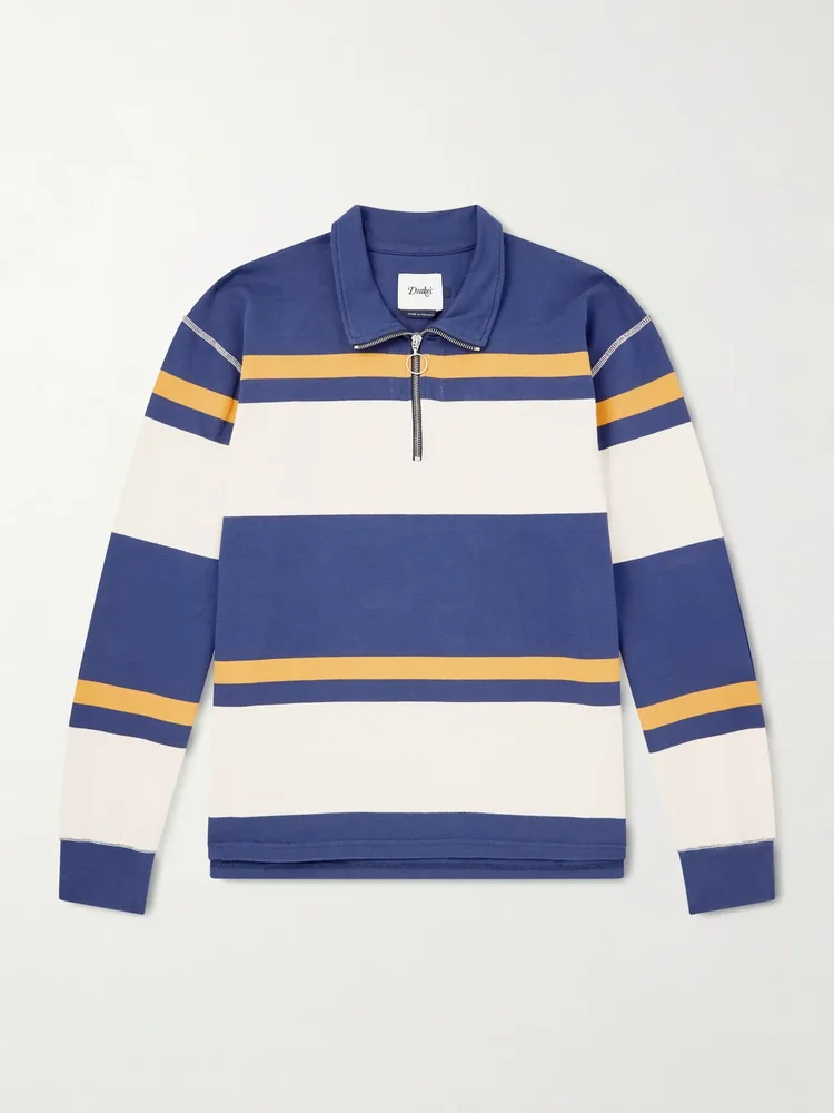 Striped Cotton-Jersey Half-Zip Polo Shirt