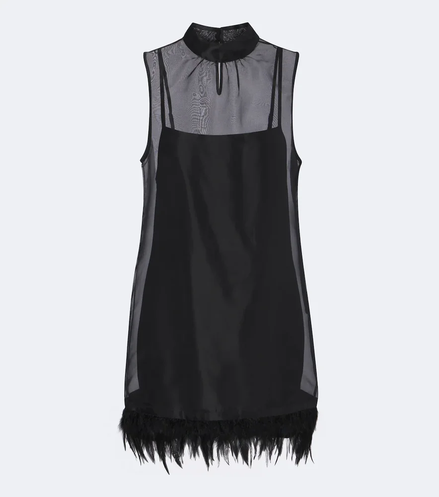 Albee feather-trimmed silk minidress