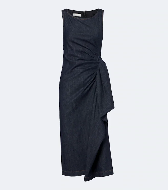Draped denim midi dress