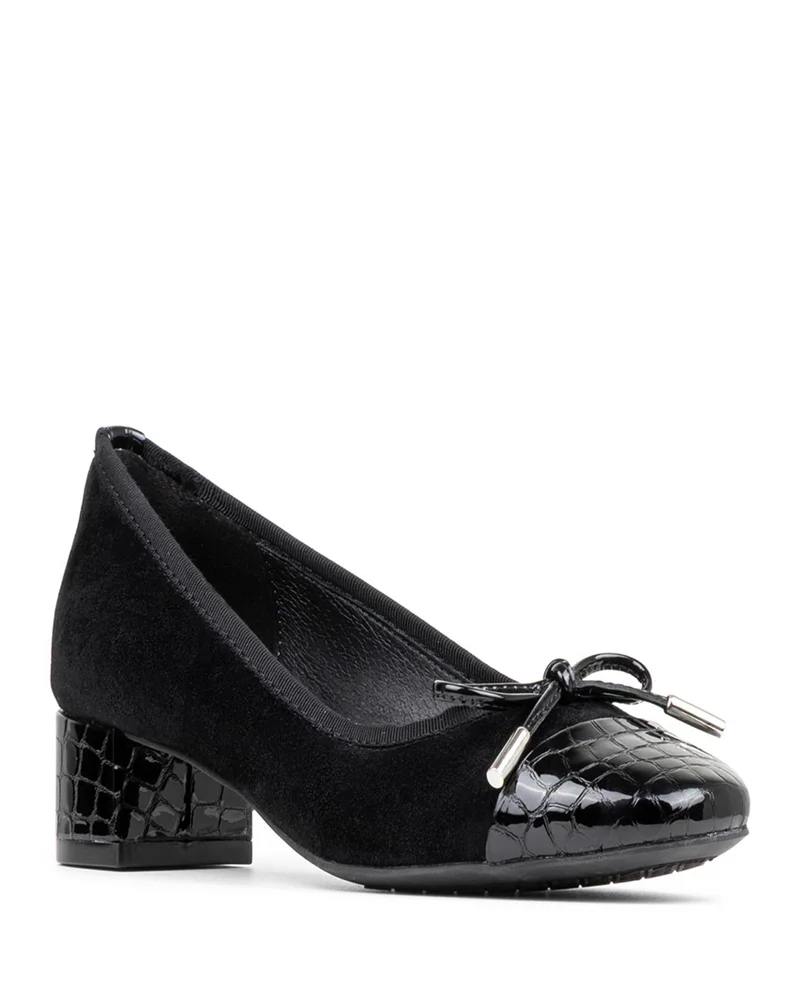 Bow Leather Suede Mid Heel Pumps