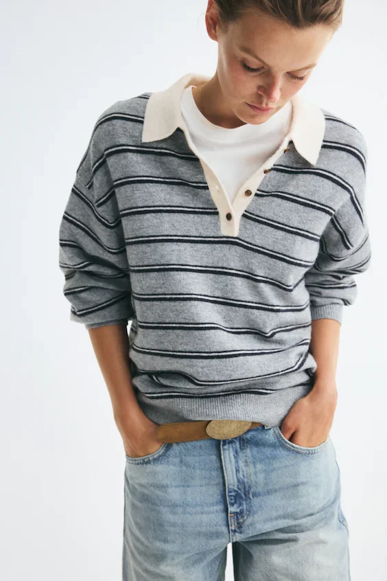 hm Oversized Fine-Knit Polo Shirt