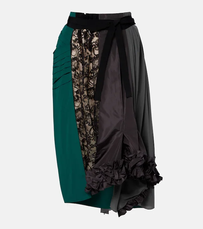 Paneled belted midi skirt