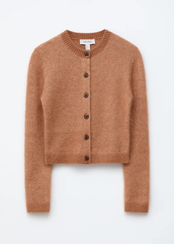 Mohair-Blend Brushed Cardigan