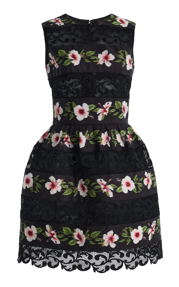 Hibiscus-Striped Faille Mini Dress