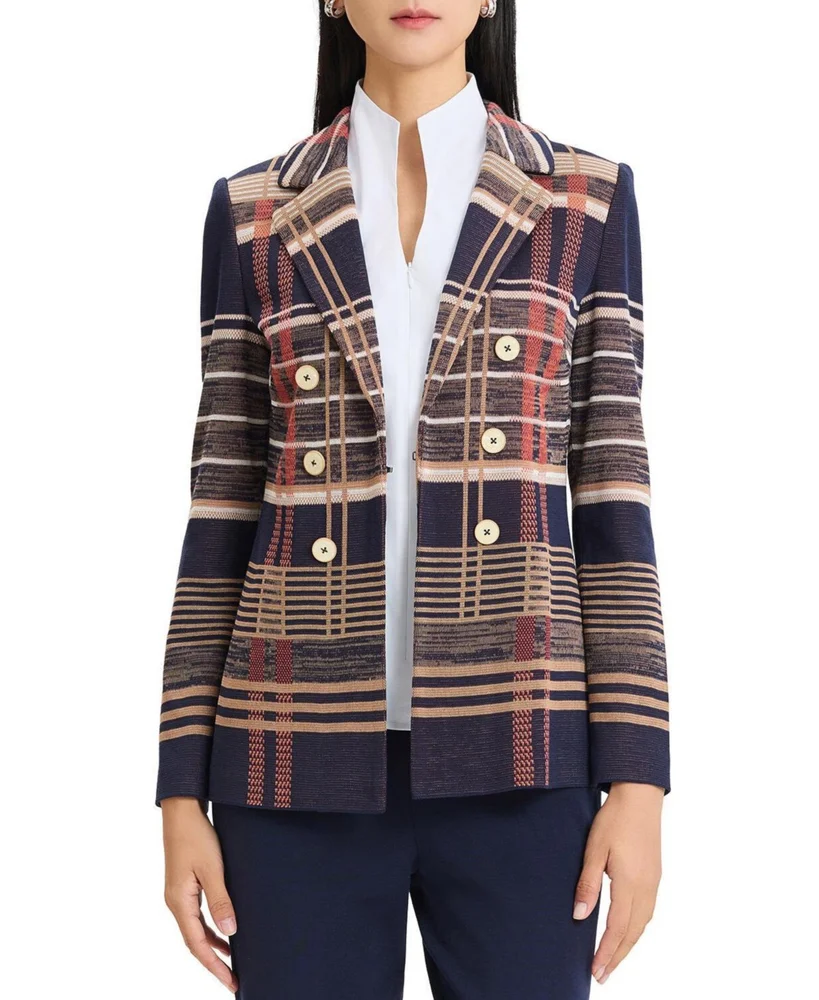Faux Doubled Breast Plaid Knit Blazer