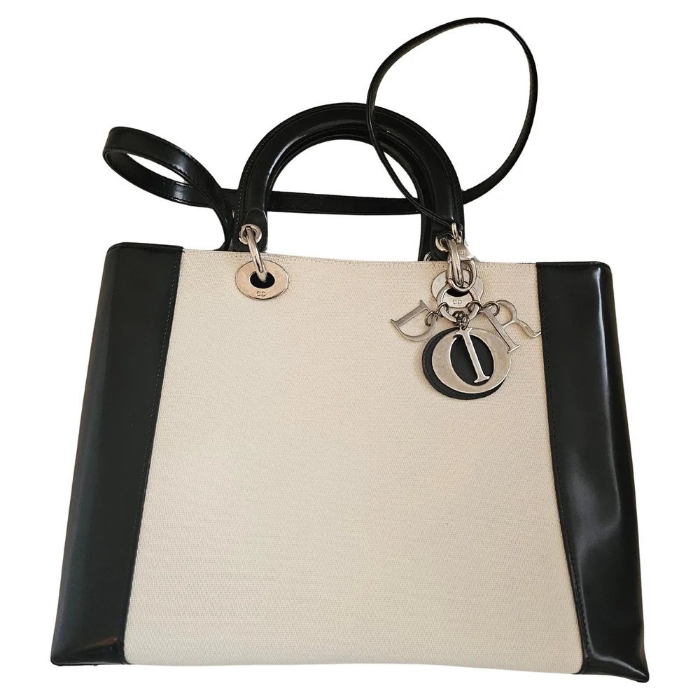 Pre-Owned Virtually New 1999 Two-Tone Canvas and Patent Large Lady Dior