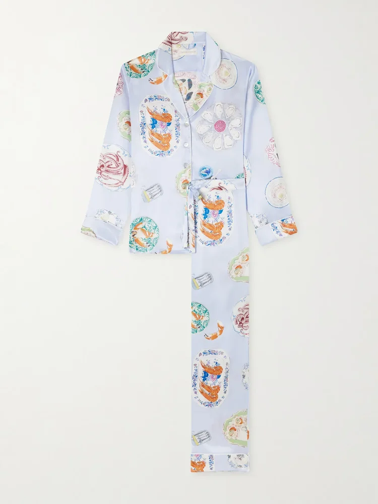 Lila printed silk-satin pajama set