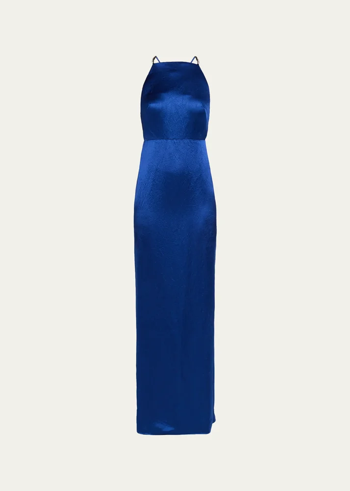 Crystal Strappy Backless Satin Apron Gown