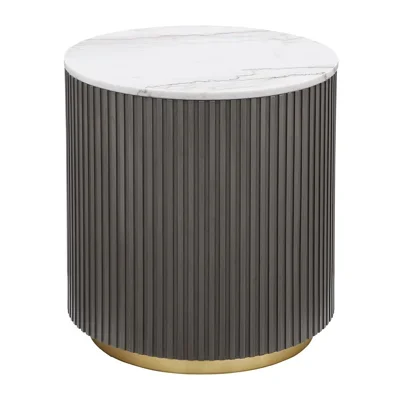 Yamiko Round Marble Top Side End Table White And Charcoal