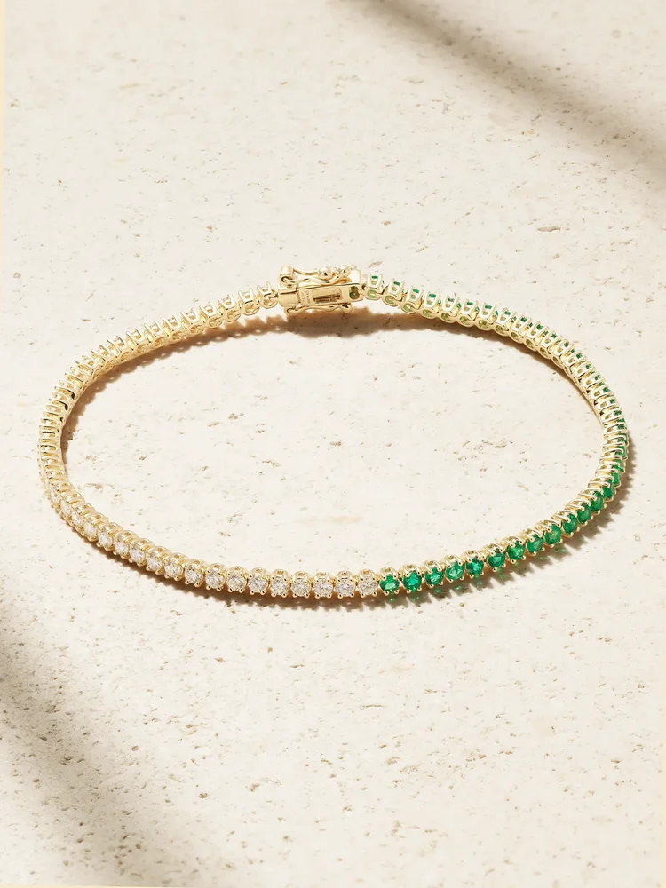 Hepburn 18-karat gold, diamond and emerald bracelet