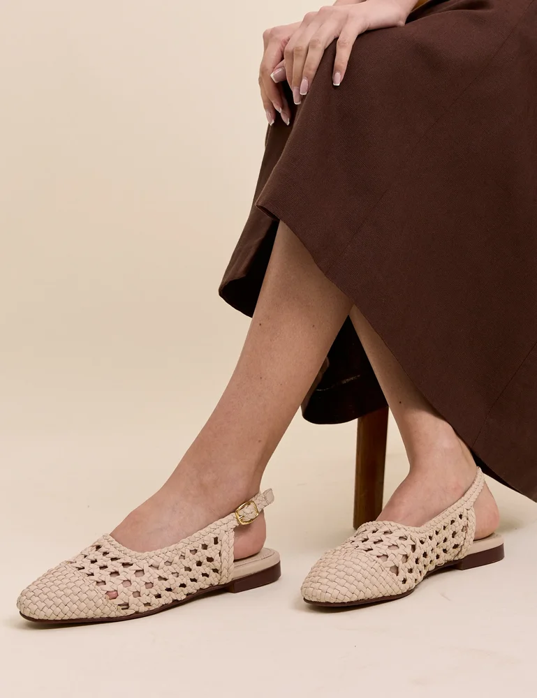 Ivory Woven Leather Slingback Flats