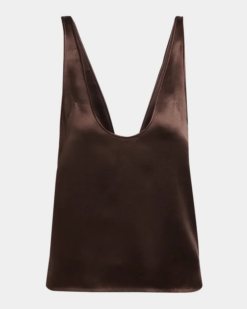 Plunging Scoop-Neck Silk Tank Top