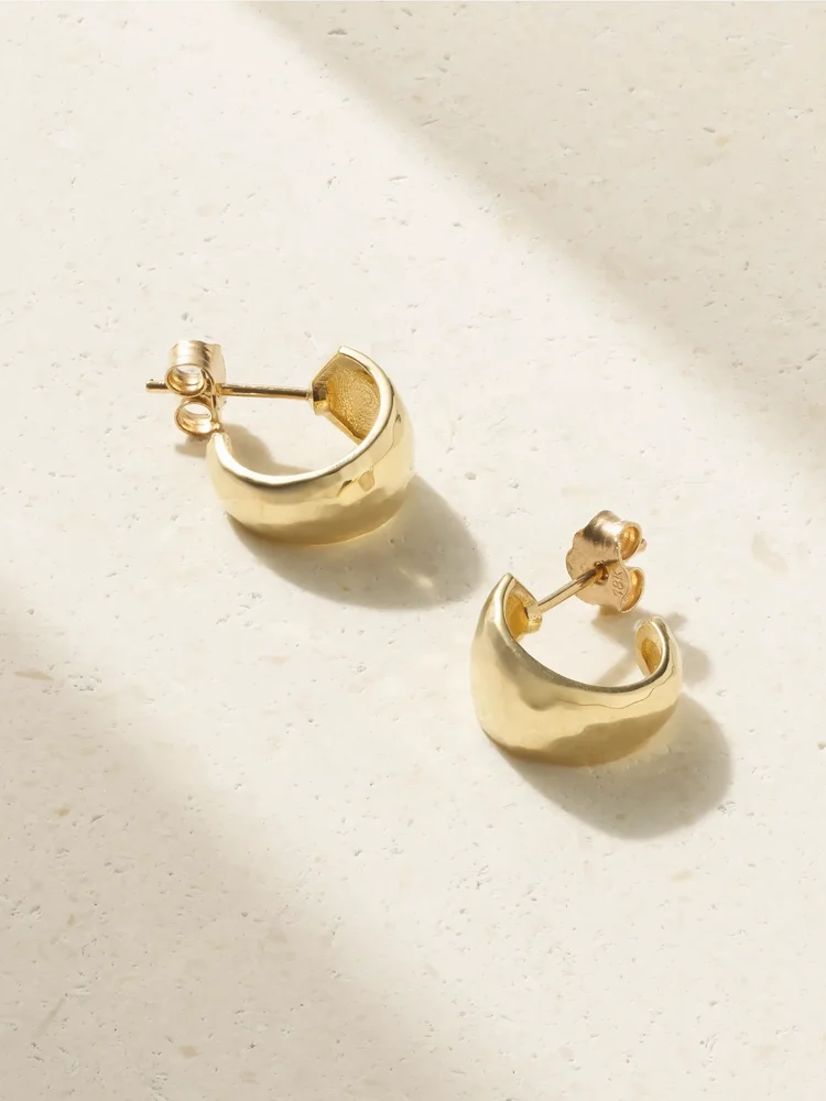 Mini Hammered 18-karat gold hoop earrings