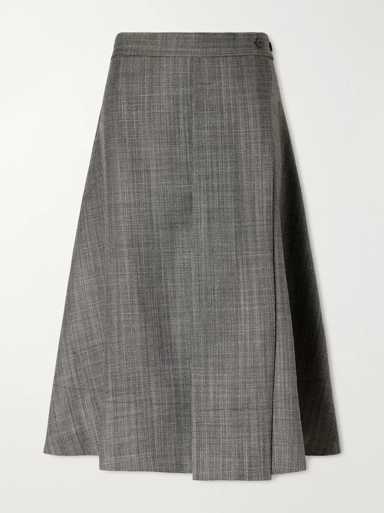Mono wool broken twill wrap midi skirt