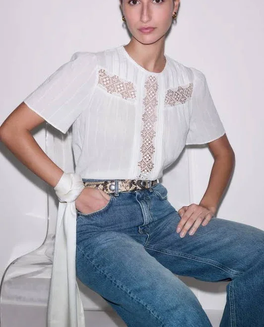 ME+EM Embroidery Detail Soft T-shirt Soft White Women's