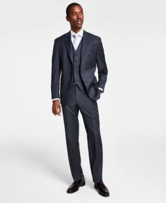 Men's Classic-Fit Wool-Blend Stretch Solid Suit Separates with Vest