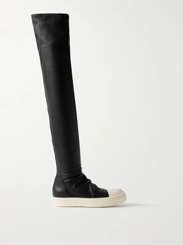 rubber trimmed leather over the knee boots