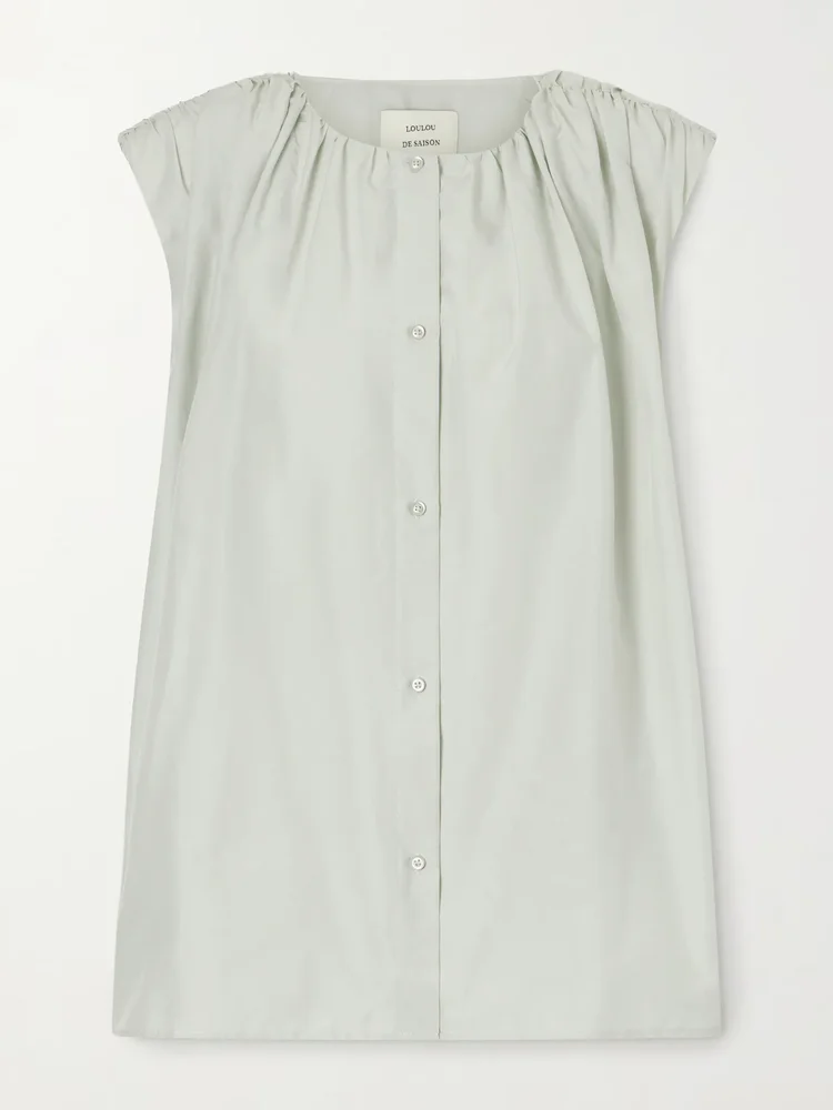 Anca gathered cotton and silk-blend blouse