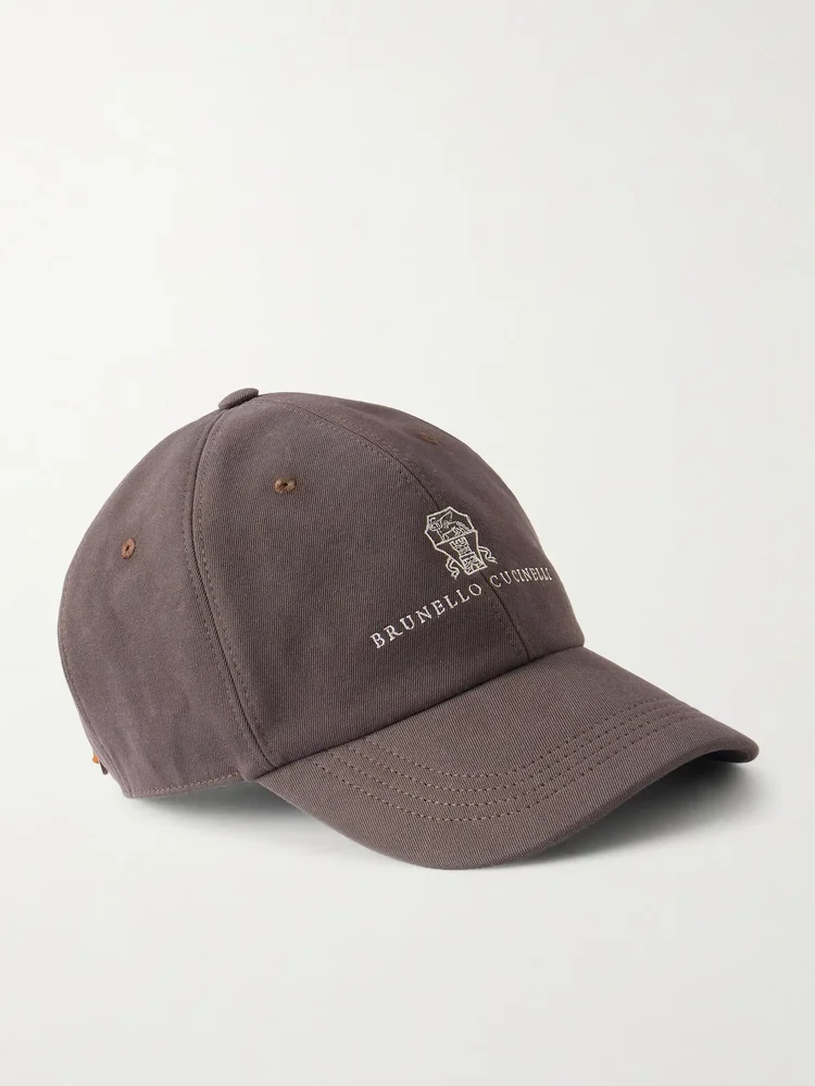 Logo-Embroidered Leather-Trimmed Cotton-Twill Baseball Cap