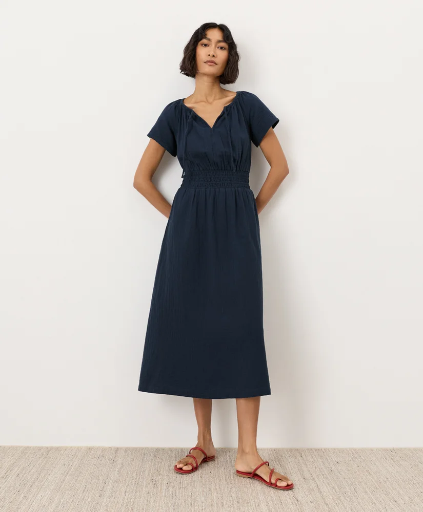 Womens Coastal Double Gauze Boho Midi Dress