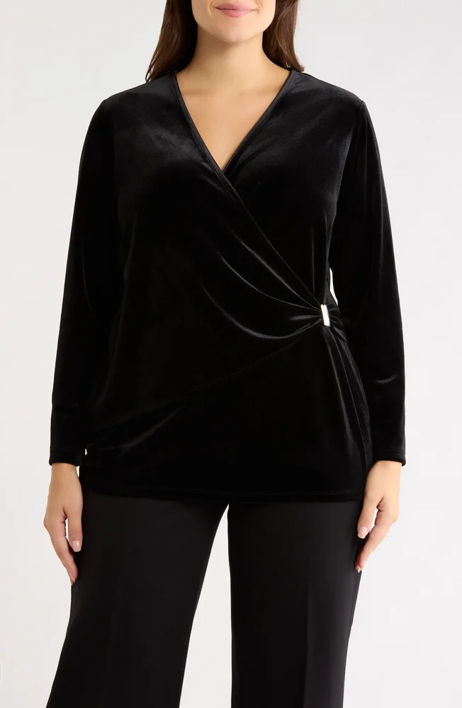 Velvet Faux Wrap Top