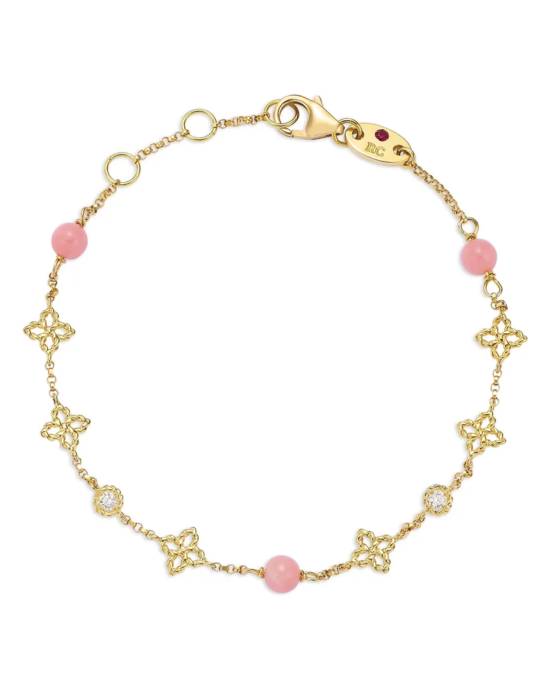 18K Yellow Gold Principessa Pink Opal & Diamond Link Bracelet