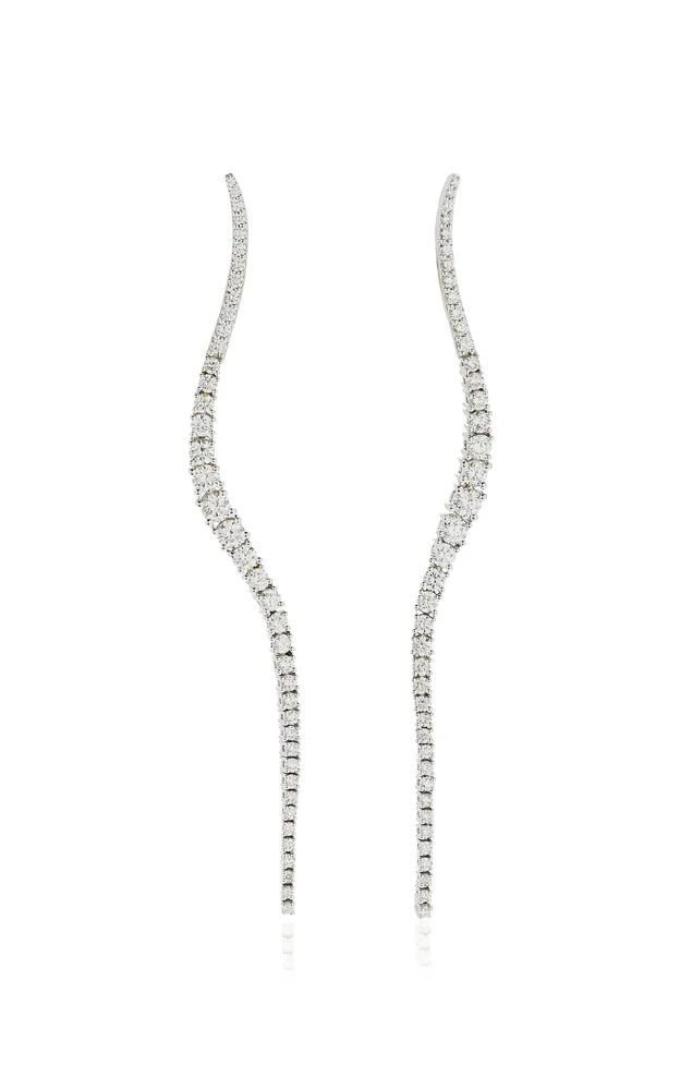 Long Halo 18K White Gold Diamond Earrings