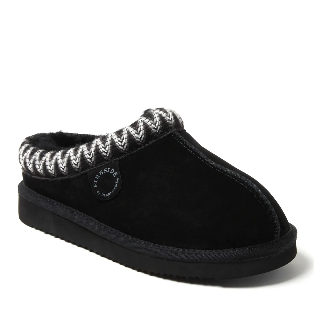 Fireside Greta Genuine Shearling Clog Slipper with Embroidery