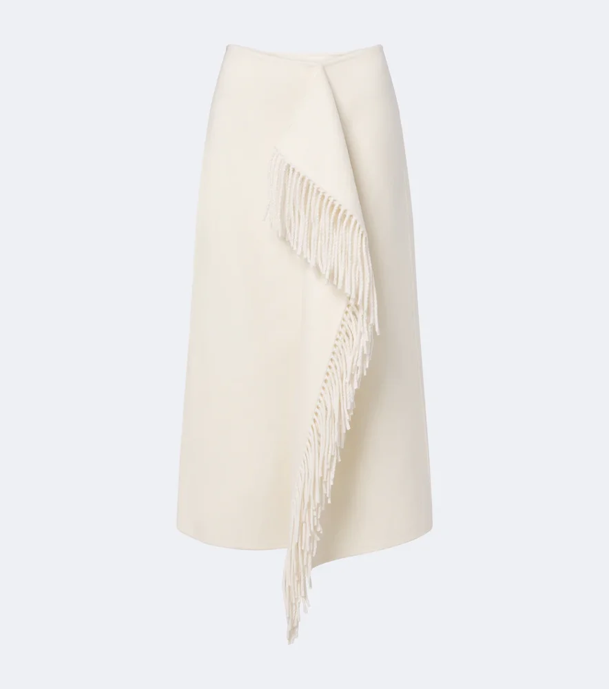Fringed wool and cashmere midi skirt