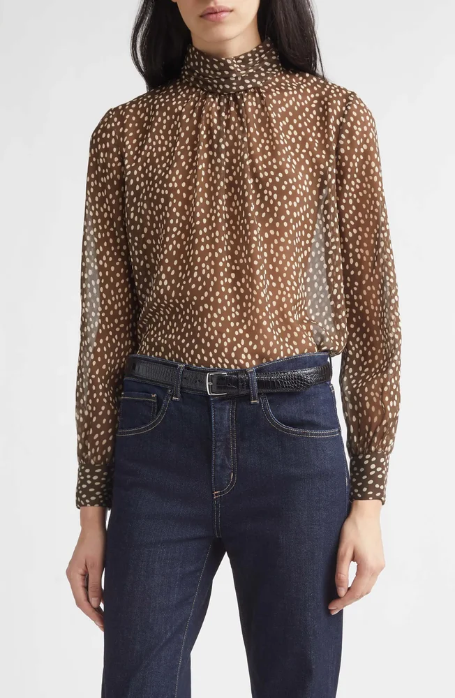 Remie Polka Dot Sheer Silk Chiffon Blouse