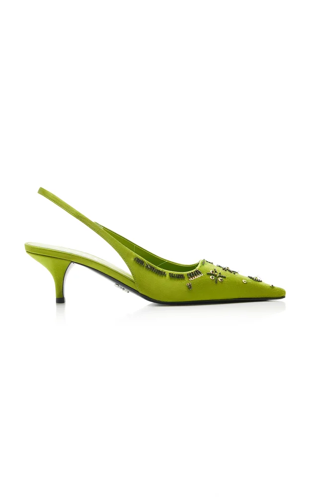 Embellished Satin Slingback Pumps