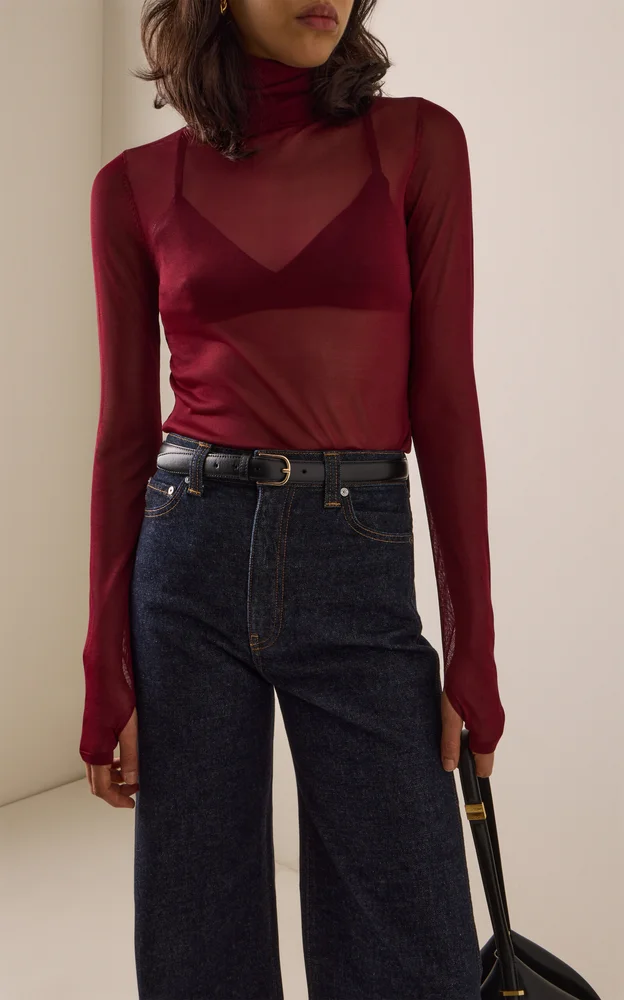 Fine-Knit Turtleneck Top